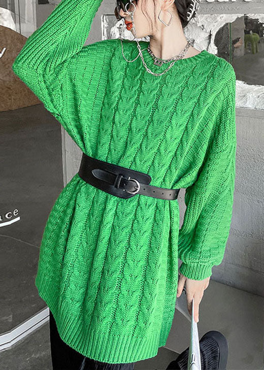 Unique Green O-Neck cozy Casual Fall Knit sweaters