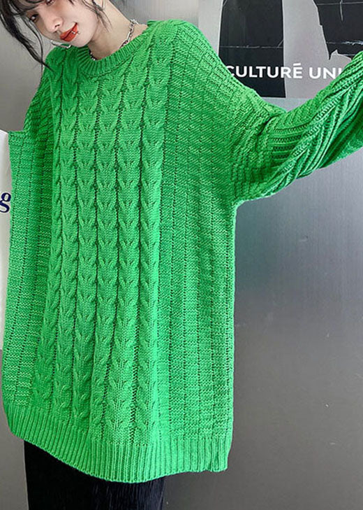 Einzigartige grüne O-Neck gemütliche lässige Herbst-Strickpullover