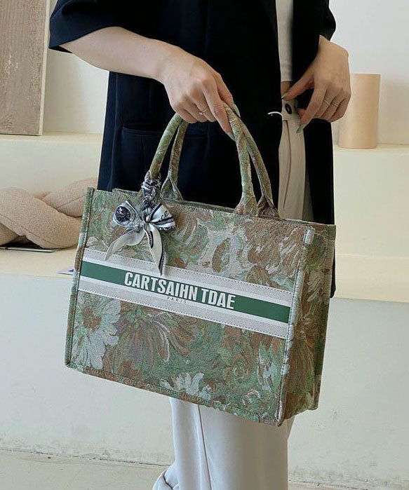Unique Green Paitings Patchwork Canvas Satchel Handbag