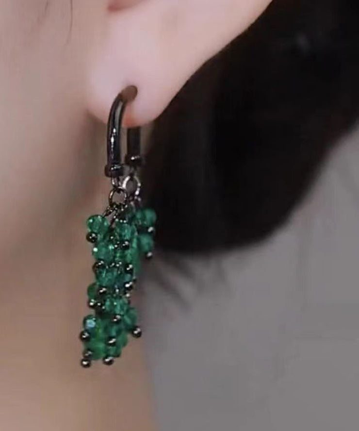 Unique Green Stainless Steel Zircon Crystal Beading Drop Earrings