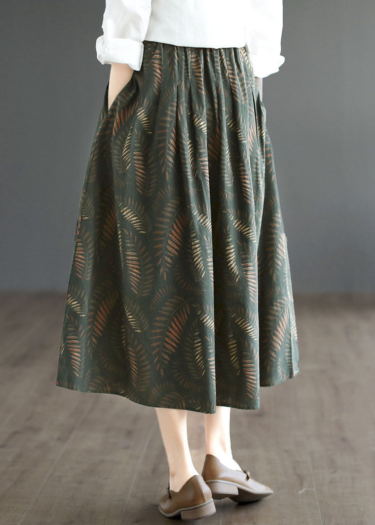 Unique Green Wrinkled Patchwork Print Cotton Skirts Spring