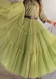 Unique Green Wrinkled Patchwork Tulle Skirt Summer