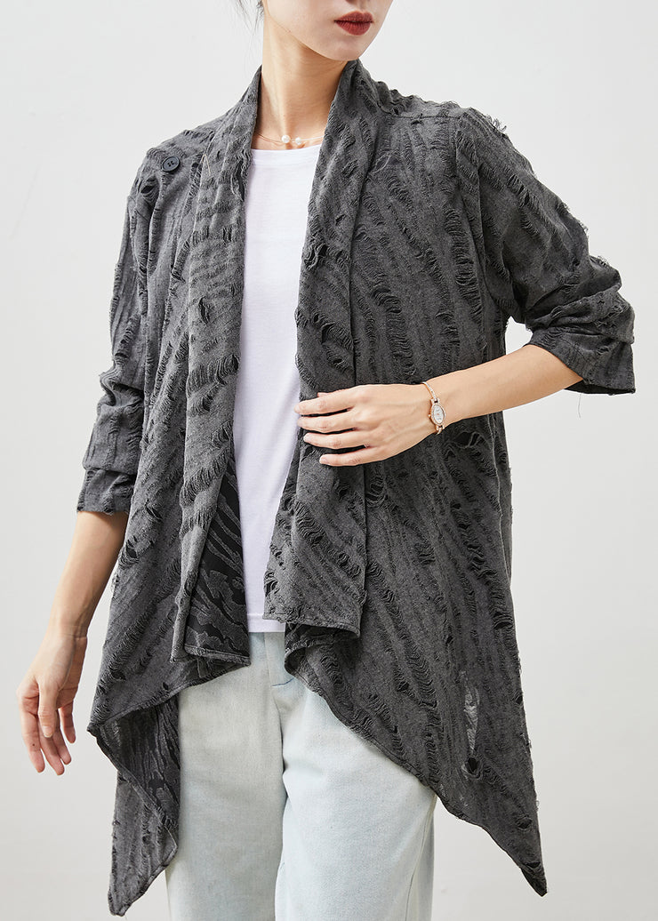 Unique Grey Asymmetrical Cotton Ripped Cardigans Spring