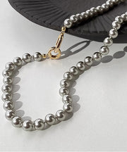 Unique Grey Copper Overgild Pearl Gratuated Bead Necklace