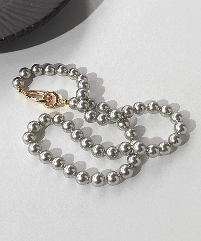 Unique Grey Copper Overgild Pearl Graduated Bead Necklace