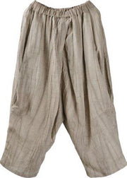 Unique Grey Elastic Waist Cotton Linen Wide Leg Summer Pants - SooLinen
