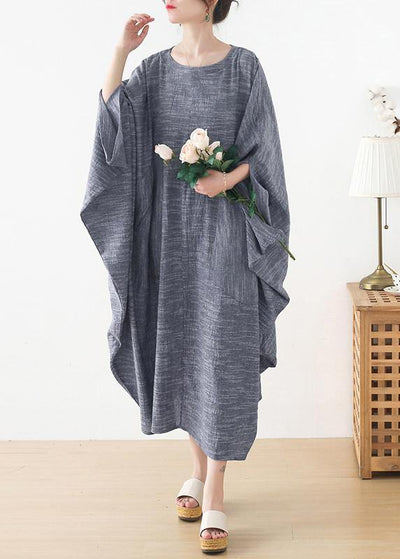 Unique Grey O-Neck Asymmetrical Design Party Summer Cotton Dress - SooLinen
