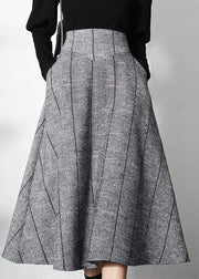 Unique Grey Plaid Woolen a line skirts Spring