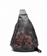 Einzigartige Rucksack-Tasche aus grauem Pflaumenblüten-Jacquard-Kalbsleder