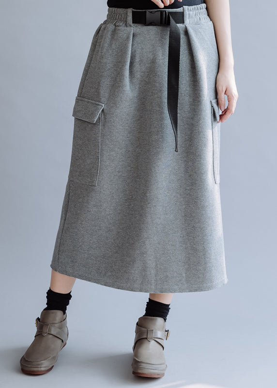 Einzigartige graue Mode hohe Taille Taschen Röcke Frühling