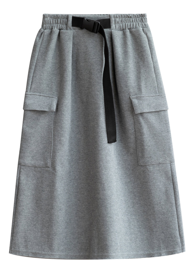 Unique Grey fashion high waist Pockets Skirts Spring
