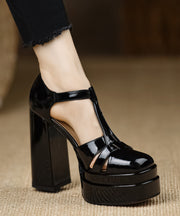 Unique Hollow Out Chunky High Heels Mulberry Patent Leather