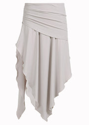 Unique Khaki Asymmetrical Wrinkled Patchwork Cotton Skirt Summer