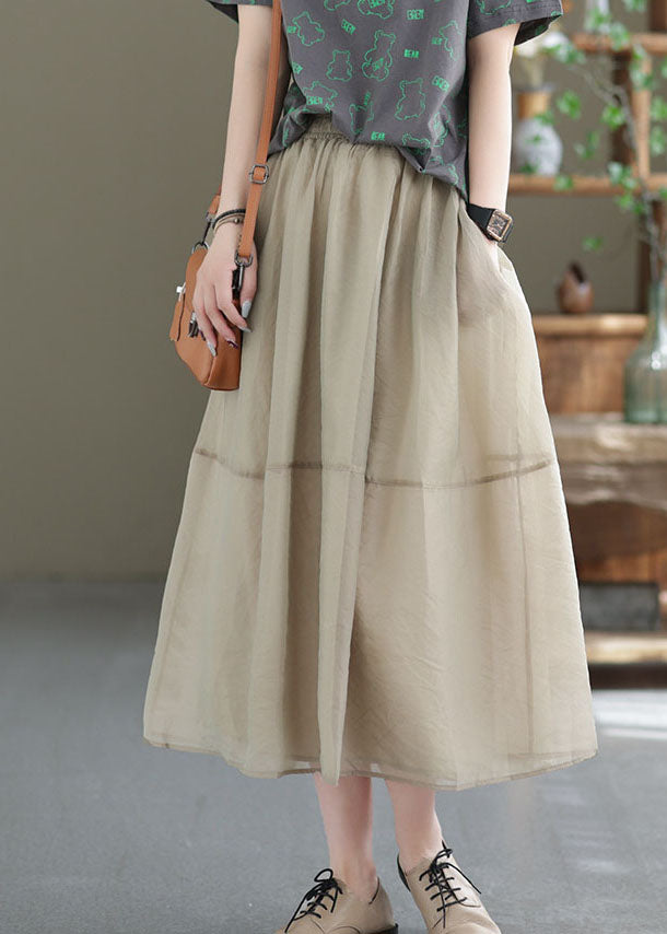 Unique Khaki Elastic Waist Patchwork Tulle Skirts Summer