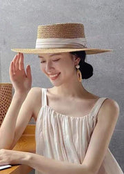 Unique Khaki Patchwork Straw Woven Floppy Sun Hat