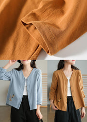 Unique Khaki Side Open Embroideried Fall Long Sleeve Shirt - SooLinen