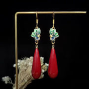 Unique Light Green Antique Gold Jade Enamel Water Drop Drop Earrings
