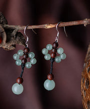 Unique Light Green Fine Jade Rosewood Beads Drop Earrings