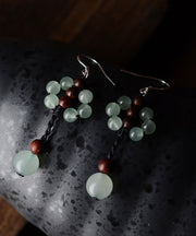 Unique Light Green Fine Jade Rosewood Beads Drop Earrings