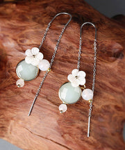 Unique Light Green Sterling Silver White Coloured Glaze Agate Shell Flower Drop Earrings