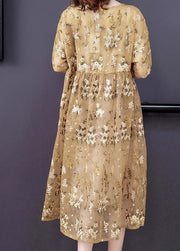 Unique Light Yellow Embroidered Tulle Holiday Dress Summer