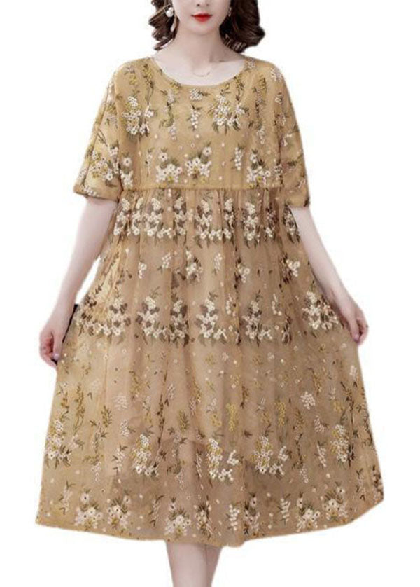 Unique Light Yellow Embroidered Tulle Holiday Dress Summer