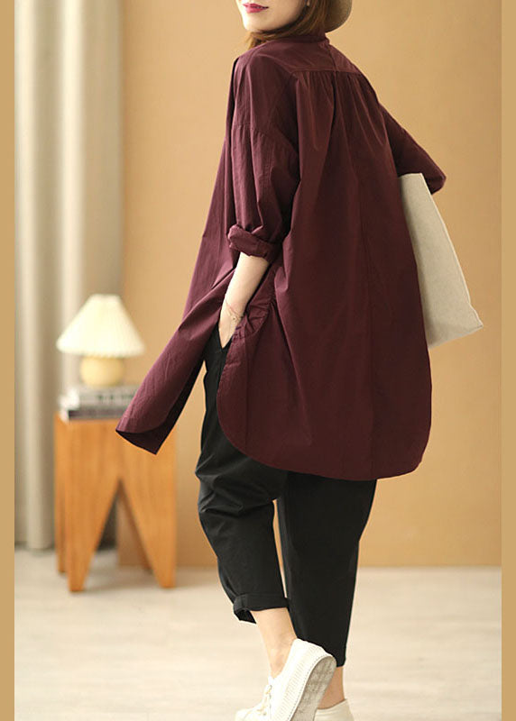 Unique Mulberry Peter Pan Collar Button Side Open Fall Top Long Sleeve