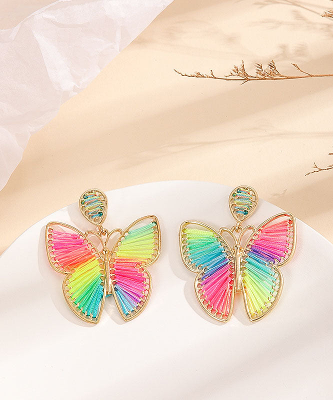 Einzigartige mehrfarbige Schmetterlings-Baumwollseil-Stricklegierungs-Ohrringe
