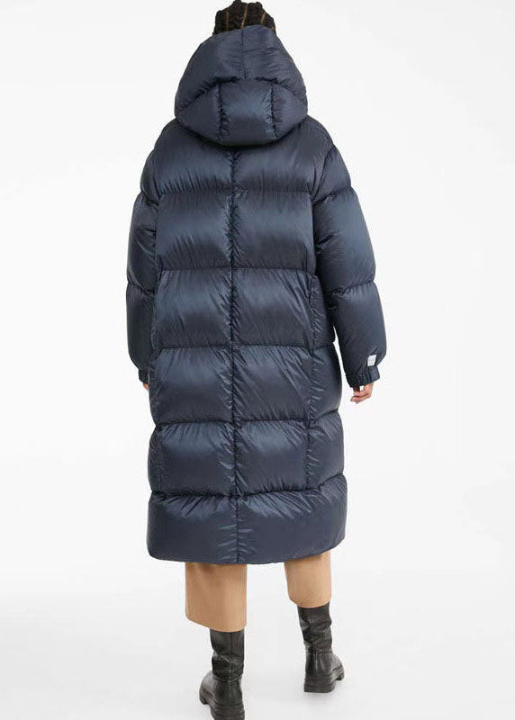 Unique Navy hooded Pockets Thick Winter Duck Down Coat