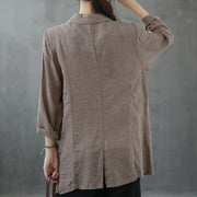 Unique Notched pockets Blouse Wardrobes khaki plaid blouse - SooLinen