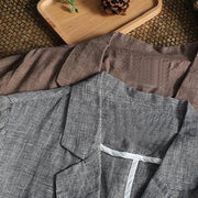 Unique Notched pockets Blouse Wardrobes khaki plaid blouse - SooLinen