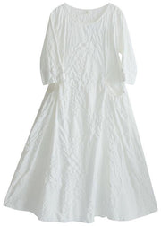 Unique O Neck Cinched Dress White Traveling Dresses - SooLinen