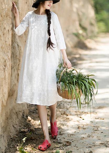 Unique O-Neck Summer Wardrobes Inspiration White Dress - SooLinen