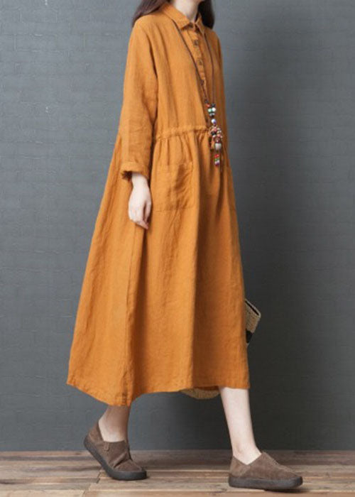 Unique Orange Cinched Pockets Maxi Dresses Spring