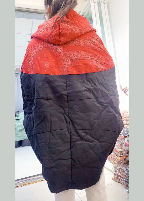 Unique Orange Loose Bat wing Sleeve Patchwork Winter Cotton Women Coat
