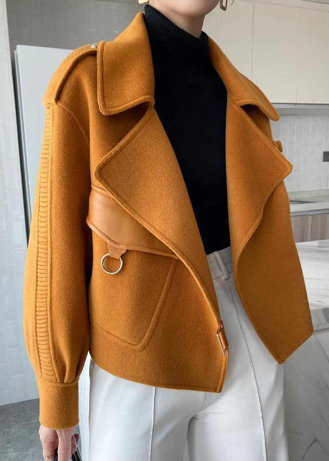 Unique Orange Peter Pan Collar Patchwork Wool Blend Coat Fall