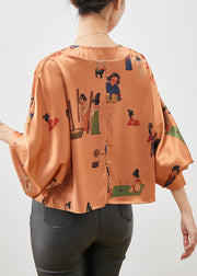 Unique Orange Tasseled Print Silk Cardigans Spring