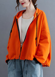 Einzigartige orange Herbstjacke mit Reißverschluss und Kordelzug, langärmlig