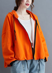 Einzigartige orange Herbstjacke mit Reißverschluss und Kordelzug, langärmlig