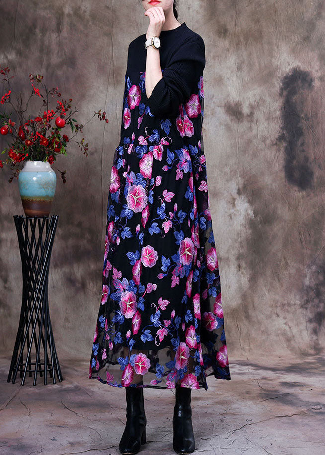Unique Pink Embroidered Patchwork Lace Long Dress Spring