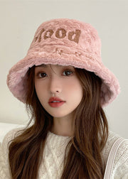 Unique Pink Fuzzy Fur Thick Graphic Bucket Hat