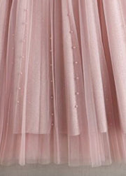 Einzigartige rosa Nagelperle Patchwork Tüll A-Linie Röcke Frühling