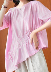 Unique Pink asymmetrical design Linen Summer Top - SooLinen