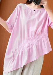 Unique Pink asymmetrical design Linen Summer Top - SooLinen