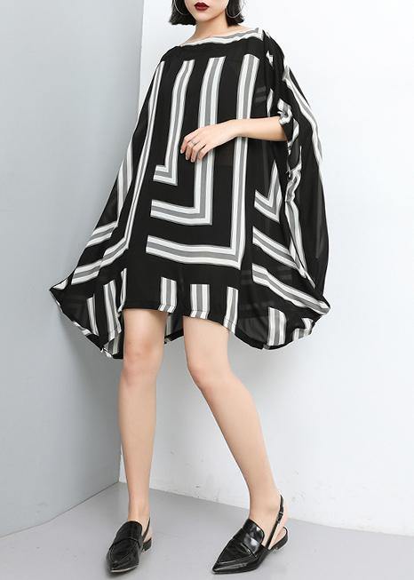 Unique Plus Size Print Pullover striped chiffon clothes Slash Neck Fashion Dress - SooLinen