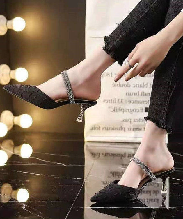 Unique Pointed Toe Stiletto Black Genuine Leather Wear On Both Sides