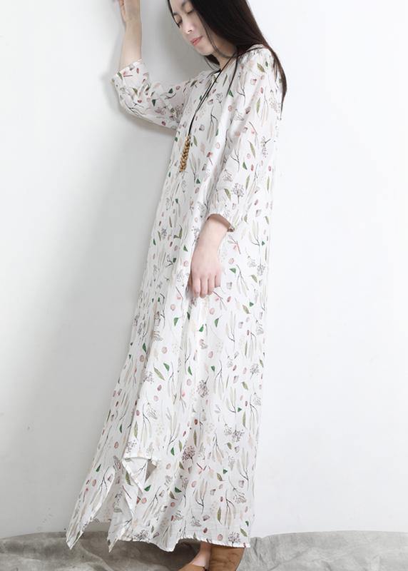 Unique Print asymmetrical design Linen Summer Robe Dresses - SooLinen