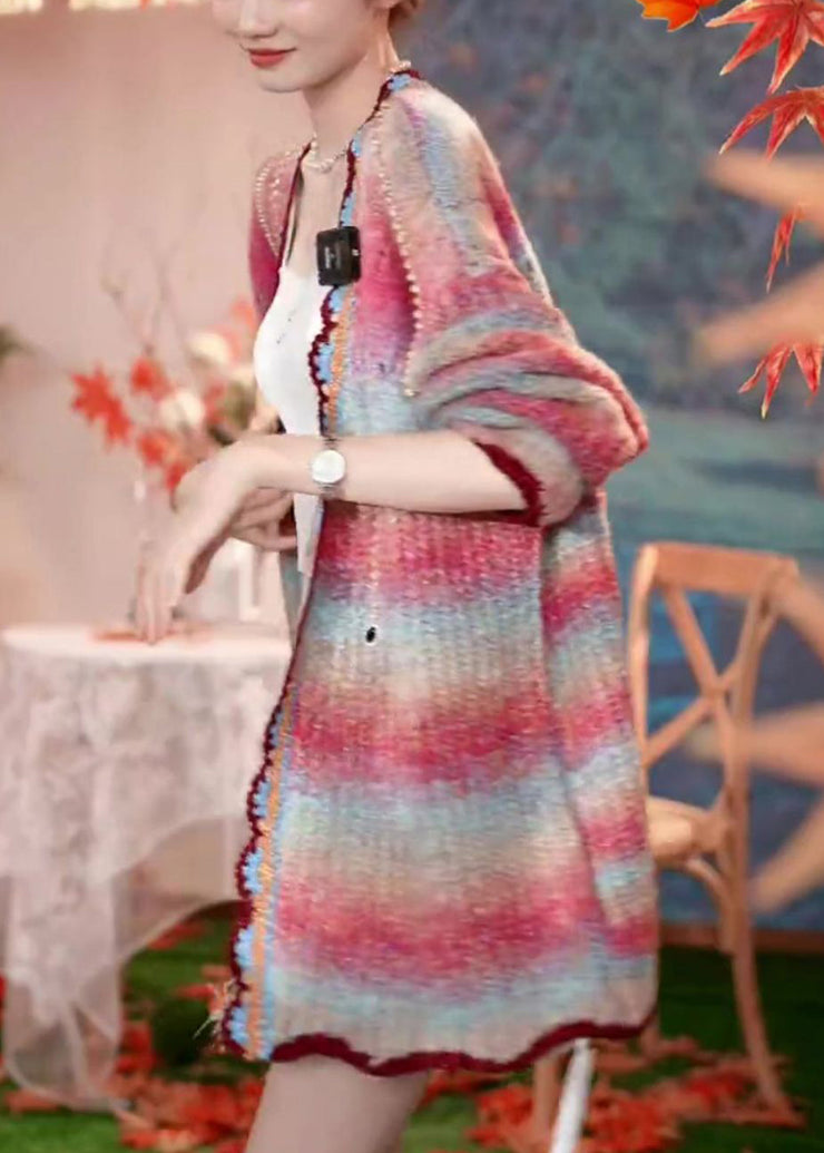 Unique Rainbow Color Zircon Hollow Out Patchwork Knit Cardigan Fall