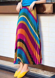 Unique Rainbow Wrinkled Striped Chiffon Skirt Summer