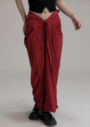 Unique Red Asymmetrical Pockets Cotton Maxi Skirts Summer